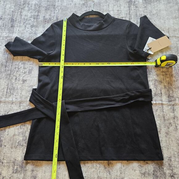 Halogen Shirt Womens Small Black Belted Mock Neck Short Sleeve Top Nordstrom NEW - Picture 6 of 11